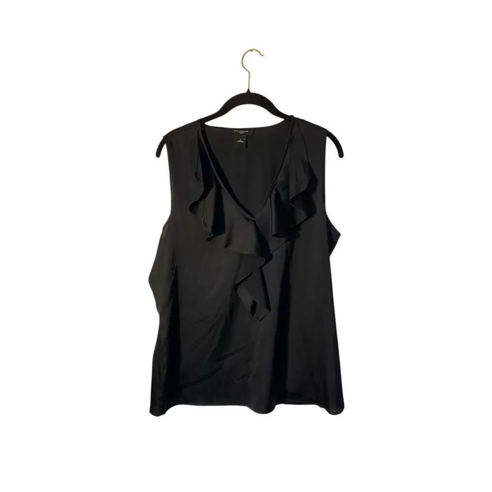 Ann Taylor women’s black front ruffle tank top 12